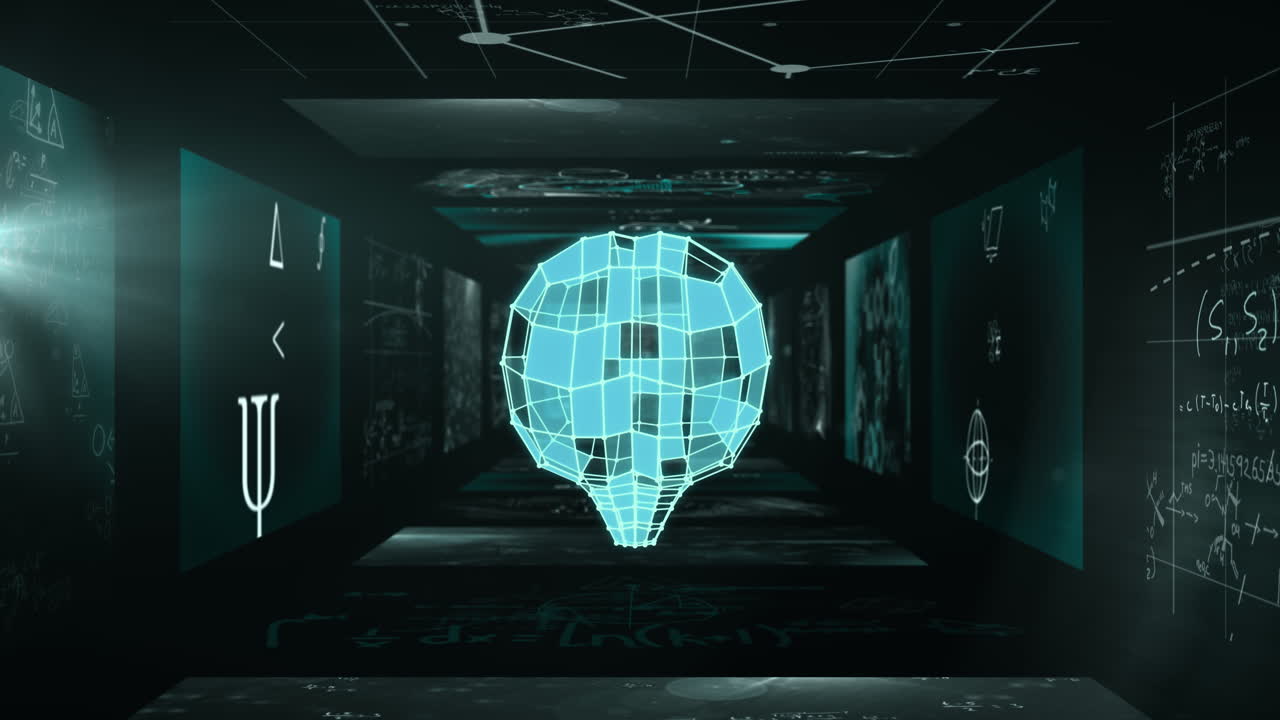 Animation of data processing over human brain and screens