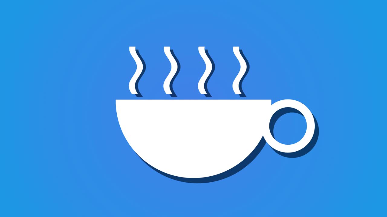 는 뜨거운 음료 커피 차 애니메이션 루프, 배경 파란색