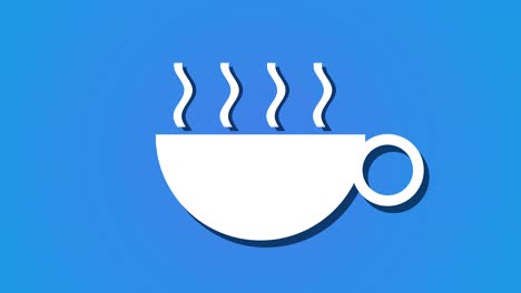 steaming hot drink coffee tea animation loop, background blue