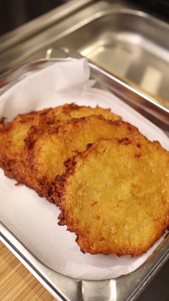 Close-Up of Freshly Fried Golden Potato Pancakes