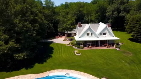 luxury home with swimming pool and lush landscaping