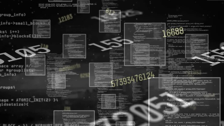 Animation af databehandling over tal på sort baggrund