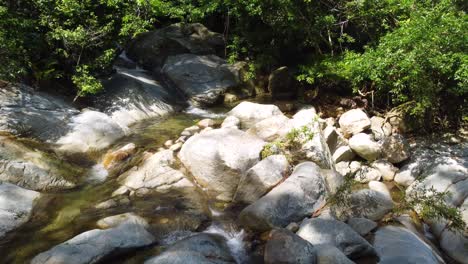 closeup shot of ancestral stones under the sun, clean river of the south american jungle minca, colombia