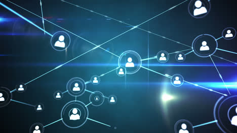 animation of network of connections with people icons over glowing background