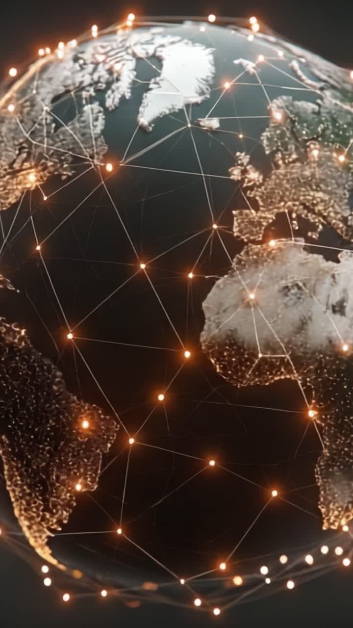 A Glowing Representation of Earth Highlighting Global Connectivity Through Networks and Technology in a Dark Universe