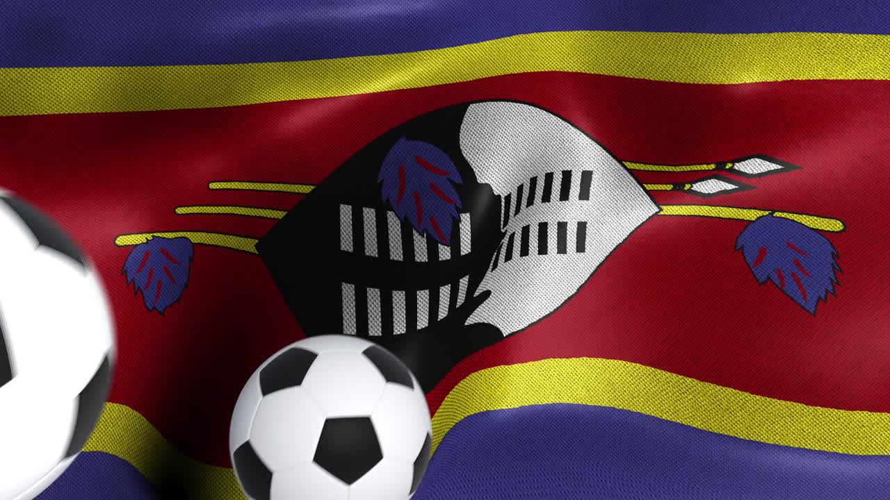 bandera de eswatini con pelotas de fútbol
