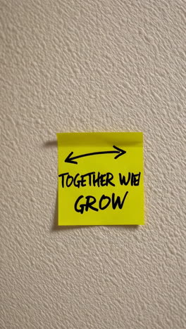 sticky note reading "together we grow"