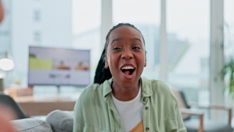 Catch,-popcorn-and-black-woman-in-celebration