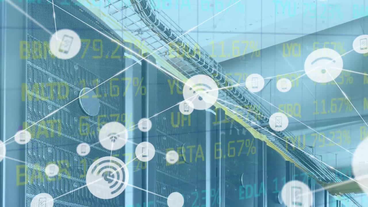 Animation of network of connections over server room