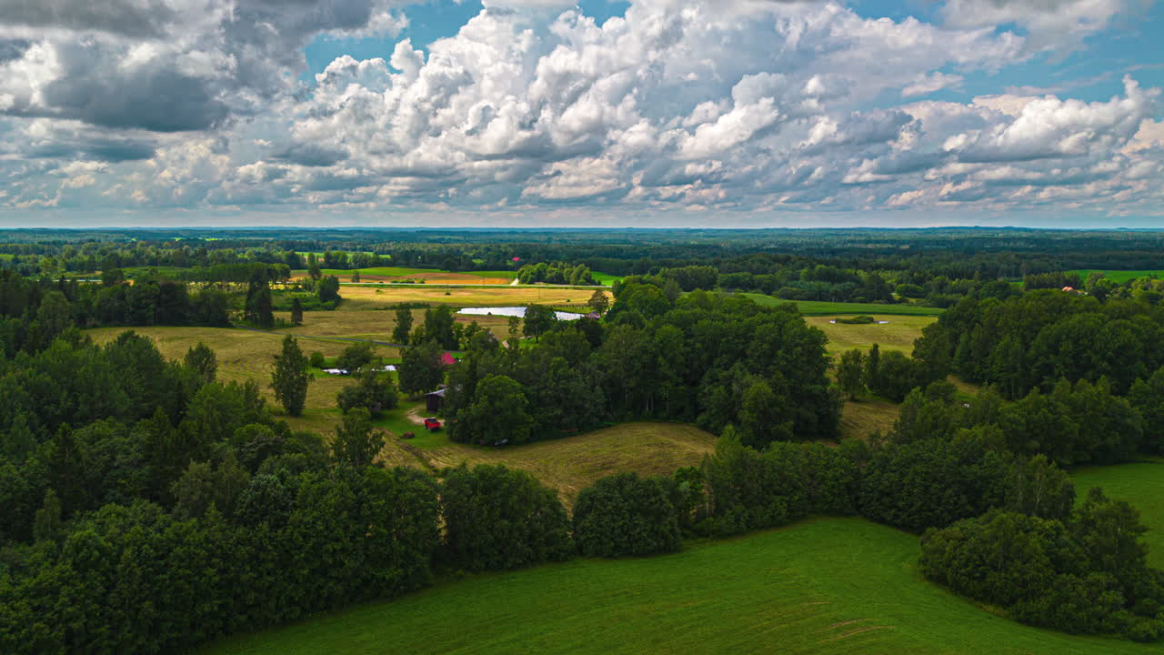 Aerial View of a Picturesque Farmland in the Baltic Countryside