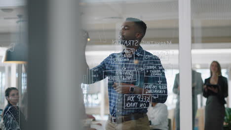 young-african-american-businessman-writing-on-glass-whiteboard-team-leader-training-colleagues-in-meeting-brainstorming-problem-solving-strategy-sharing-ideas-in-office-presentation-seminar-4k