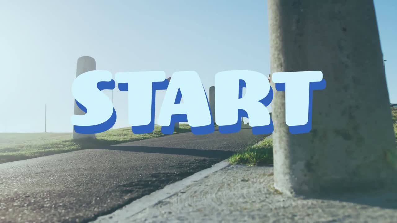 산책로에서 달리는 여성에 대한 시작 텍스트의 디지털 애니메이션