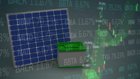 animación del procesamiento de datos financieros en paneles solares
