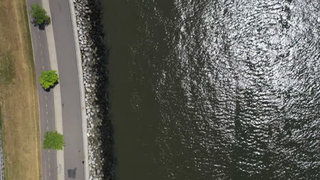 A-top-down-view-over-the-stoney-shores-of-Lower-New-York-Bay-near-Shore-Parkway-in-Brooklyn