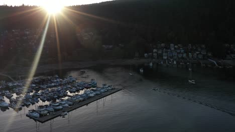 Unreal-sunset-over-Deep-Cove-marina-in-British-Columbia,-Canada