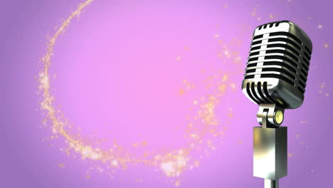 animación de micrófono retro con estrella fugaz en fondo púrpura