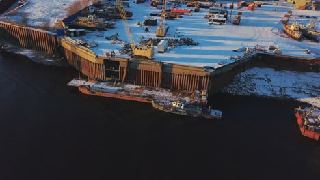 winter shipyard at the river