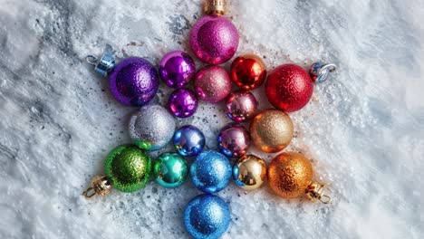 colorful christmas ornaments arranged in a star shape