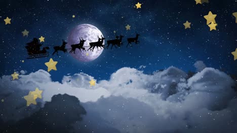 Animation-of-stars-over-santa-in-sleigh-at-christmas