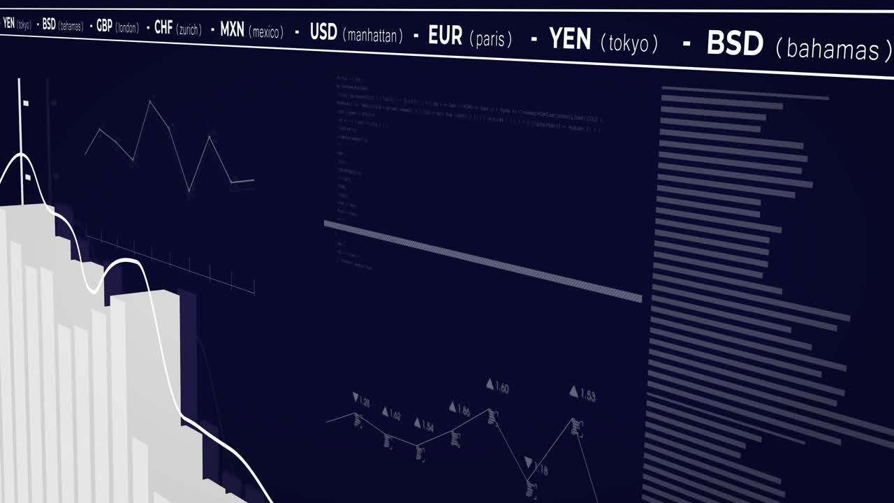 Animation of financial data processing on blue background