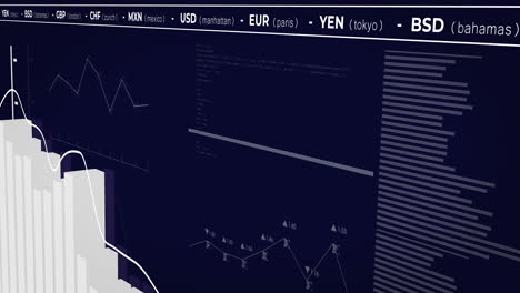 animation of financial data processing on blue background
