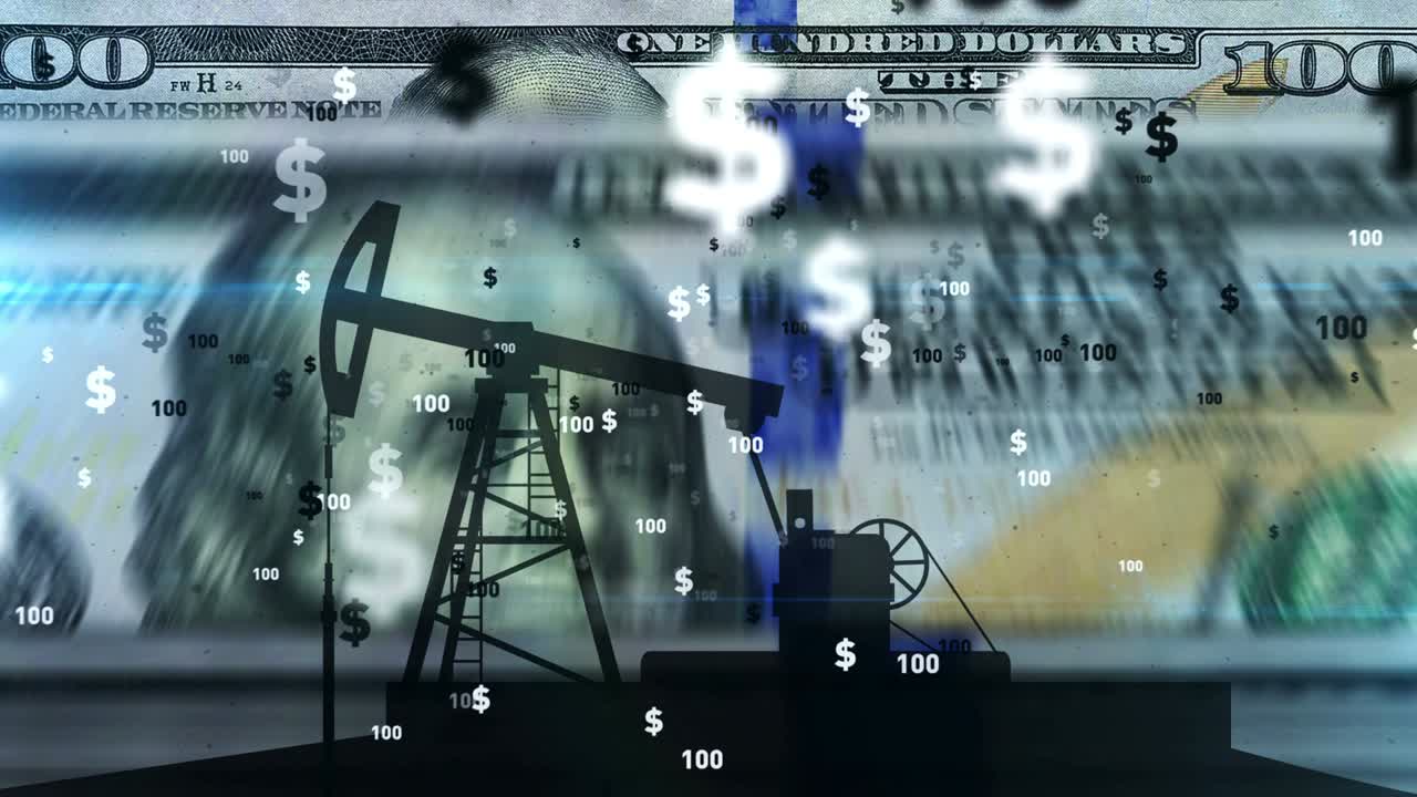 bomba de aceite trabajando sobre contado billetes de 100 dólares cuenta