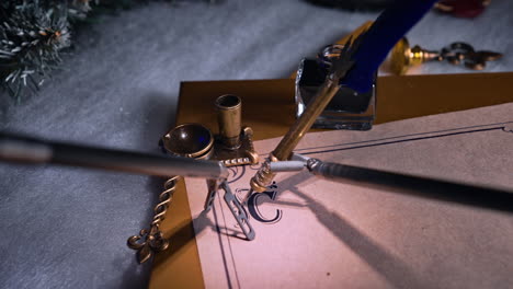 forceps of futuristic robotic arms hold the paper and writing pen. da vinci surgical robot for microsurgeries writing a letter. close up.