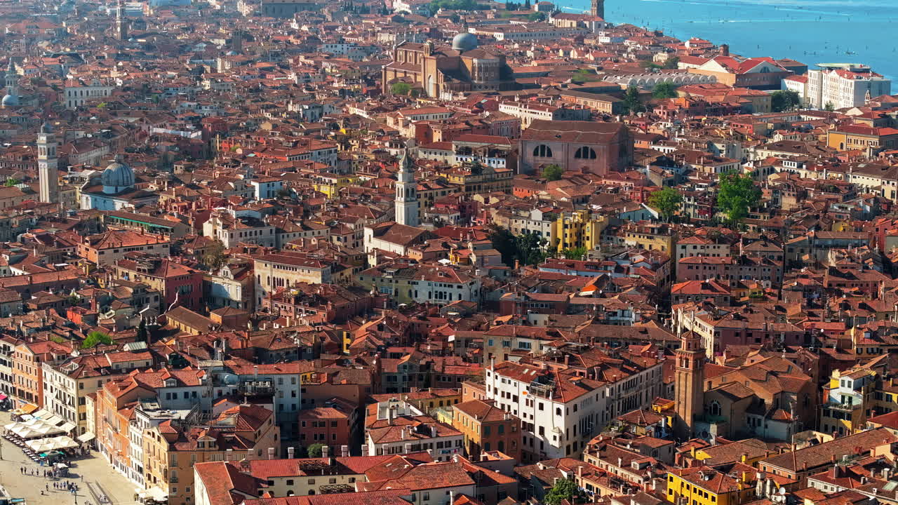 Aerial drone view of Venice City, Italy on a sunny day