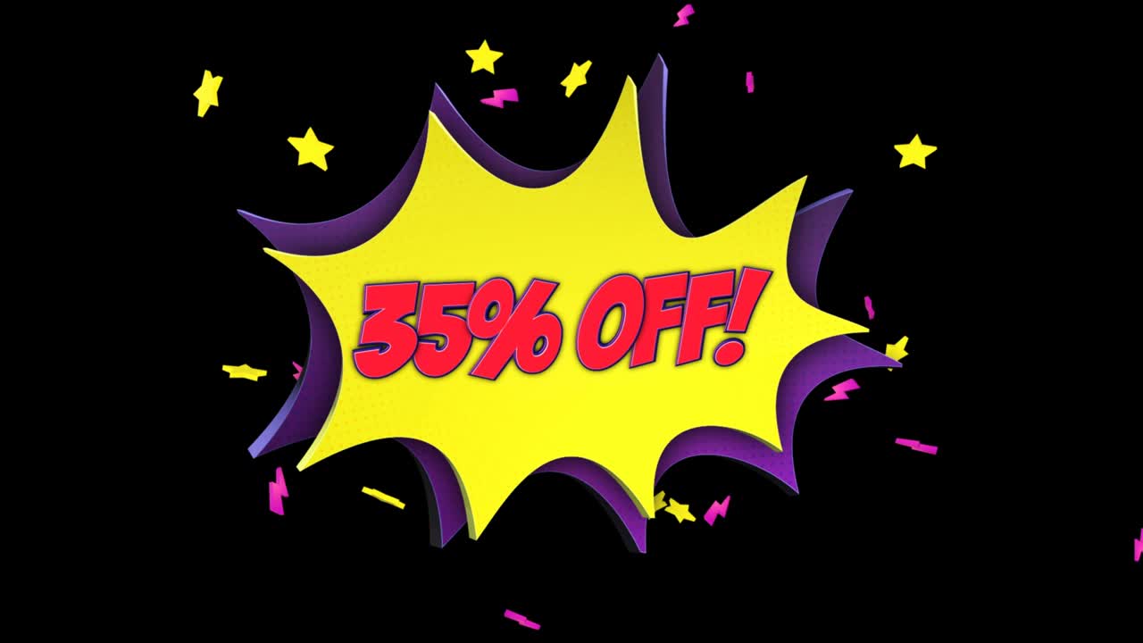 -35% de descuento en animación de texto cómico y burbuja de habla, con alfa mate, bucle, 4k