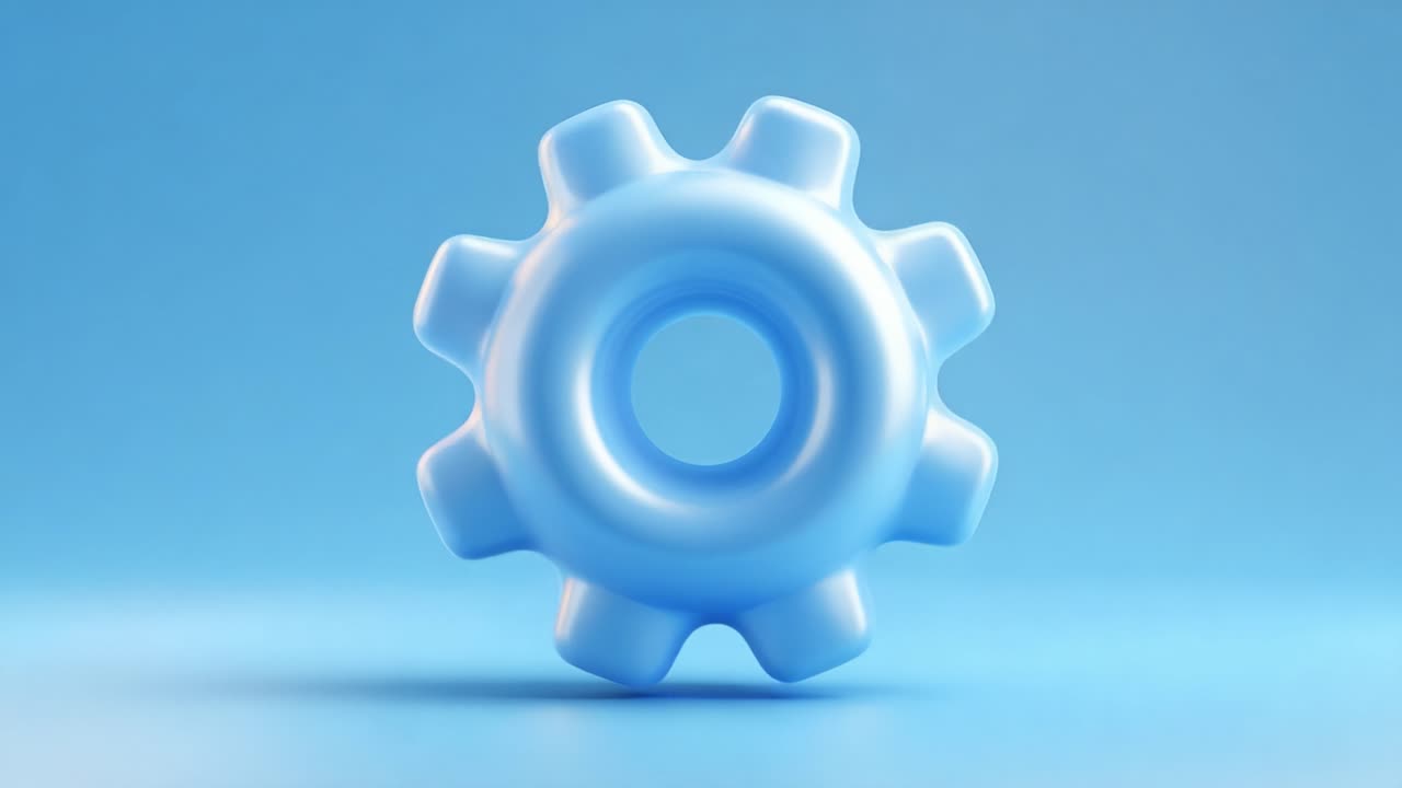 A Vibrant, Glossy Blue Gear Icon Against a Smooth Background Symbolizing Mechanics, Technology, and Precision, Perfect for Innovations and Engineering Themes