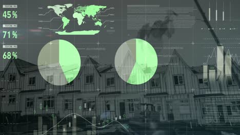 animation of financial data processing over houses