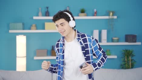 happy boy listening to music.