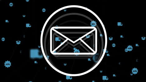 Animation-Des-E-Mail-Symbols-Und-Des-Verbindungsnetzwerks-Auf-Schwarzem-Hintergrund