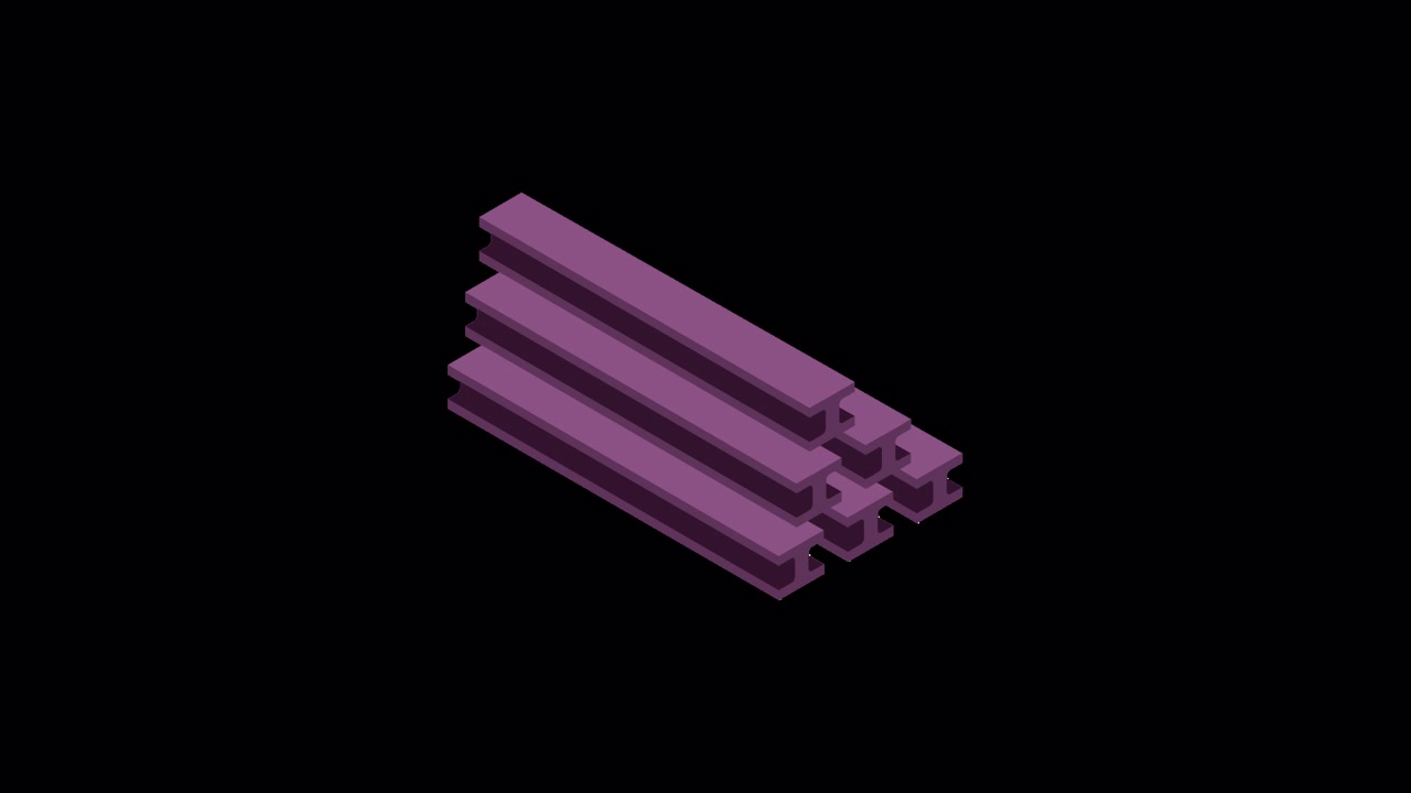 Purple I-Beams Appearing in Sequence on Black Background