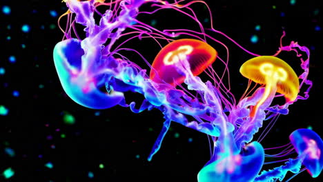 vibrant neon glowing jellyfish against dark background