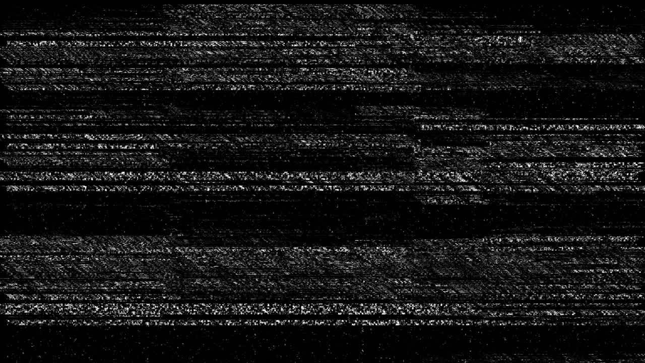 Digital Static Glitch Noise on Black Screen