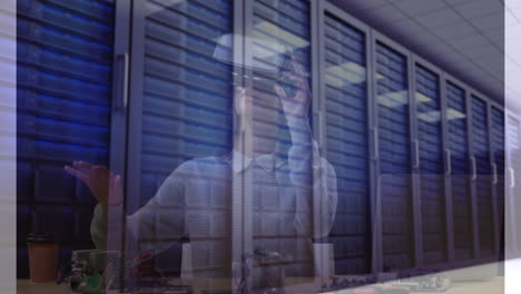 animation of women using vr headset over server room