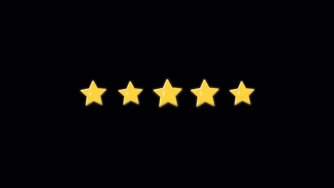 Animated Five Star Rating Review on Black Background