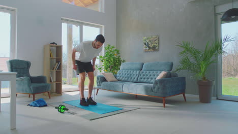 man exercising with elastice bands