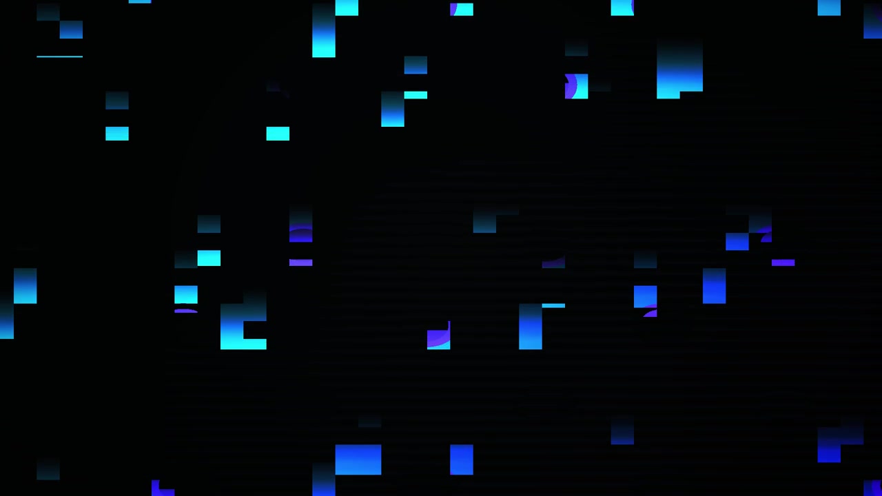 Flickering Blue and Cyan Digital Glitch Pixels on Black Screen