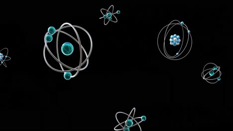 animation of atom models spinning on black background