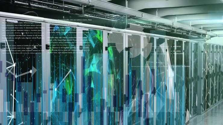 Animation of data processing over server room
