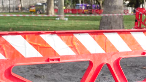 close-up of a red and white construction barrier