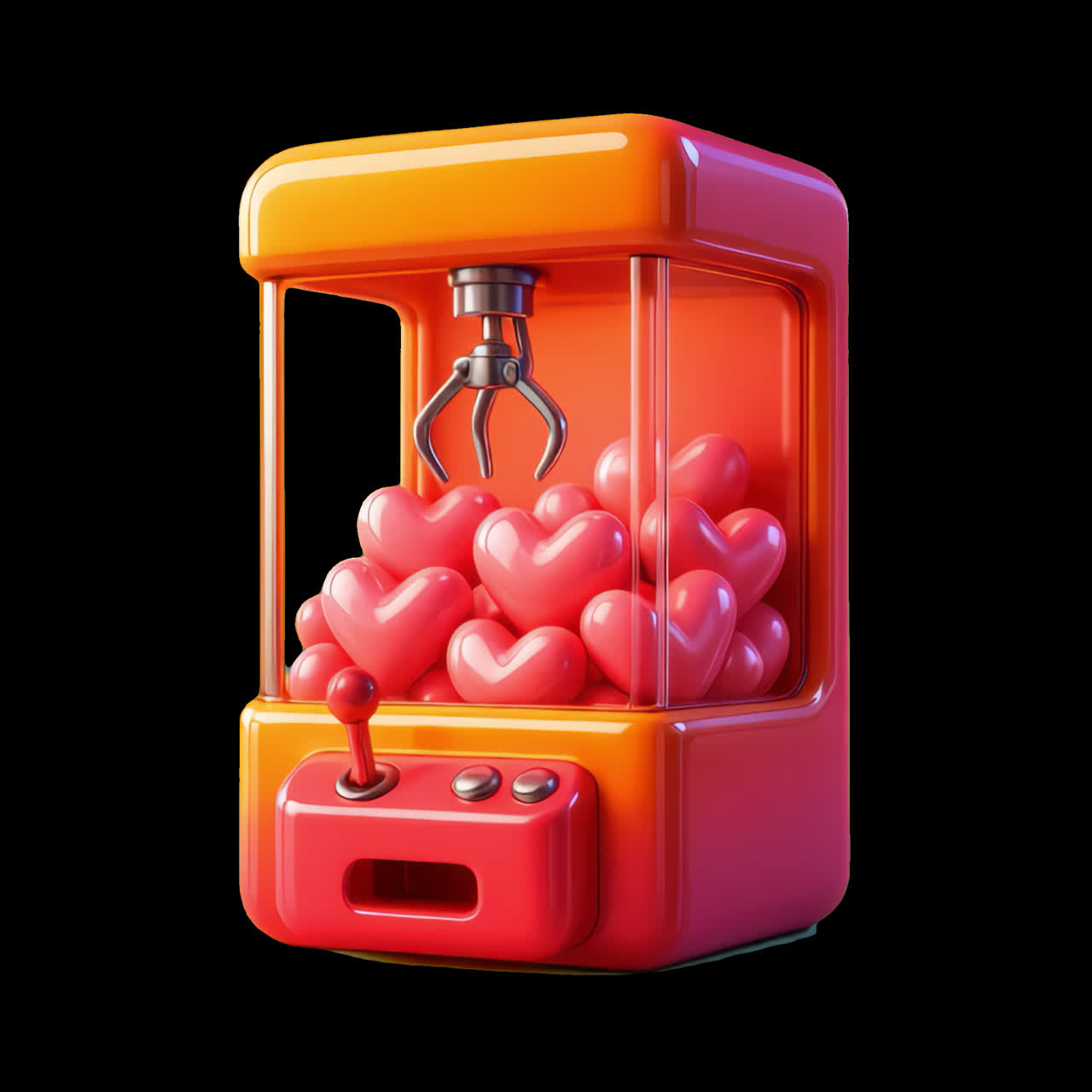 Colorful heart claw machine animation isolated asset, transparent 4K video, alpha channel, ProRes