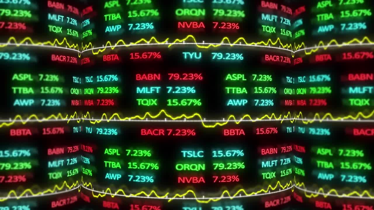 검은색 배경에 있는 금융 데이터 처리 애니메이션