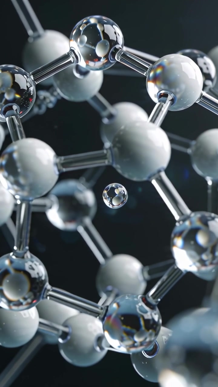 Vertical video: Pulling camera revealing lattice of spheres and droplet path in lab for study