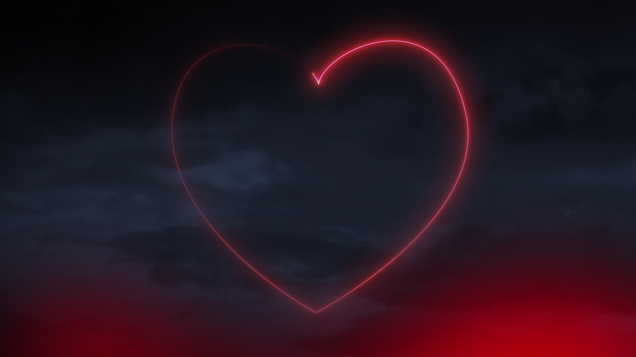 Animazione di una forma di cuore luminosa su sfondo nero