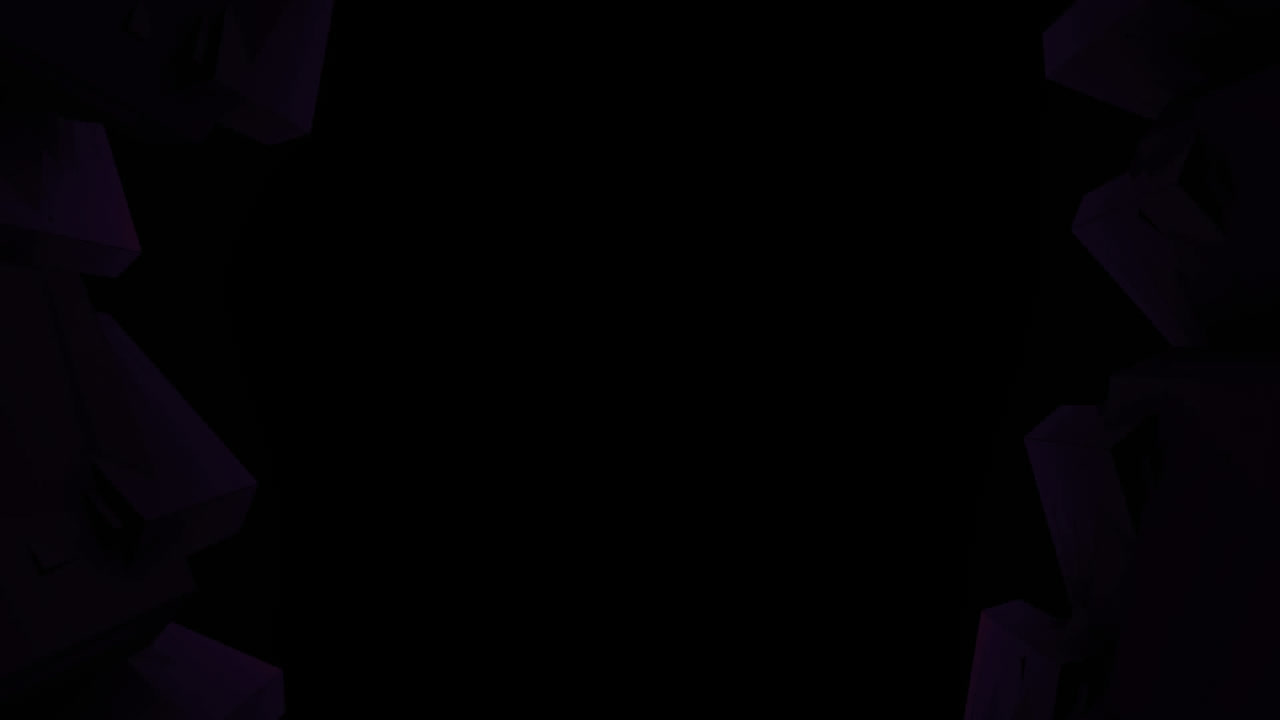 Animation of multiple green shapes moving and tunnel on black background