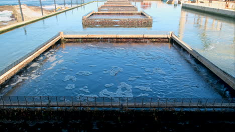 sea water sump on commercial abalone farm, square barrier filters