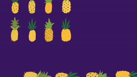 digital animation of light trails over multiple pineapples moving against blue background